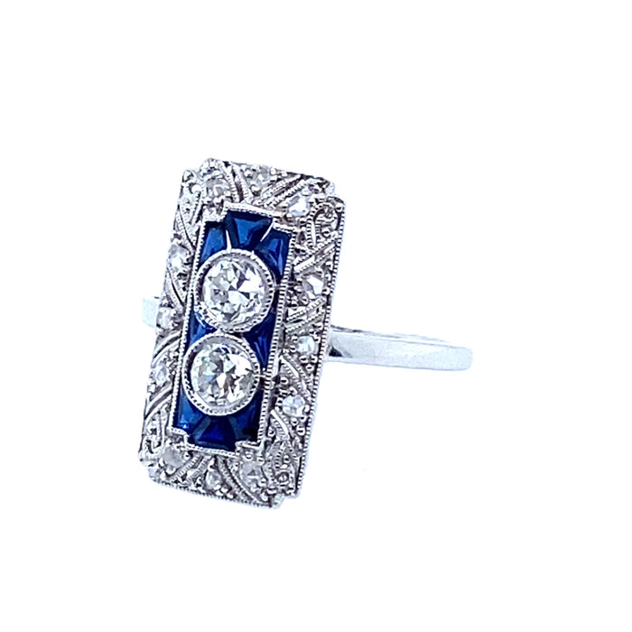 Anello Art Deco in platino diamanti e zaffiri, 1920