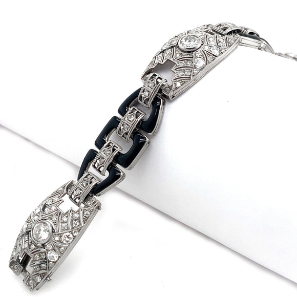 Art Déco platinum and diamond enamel bracelet