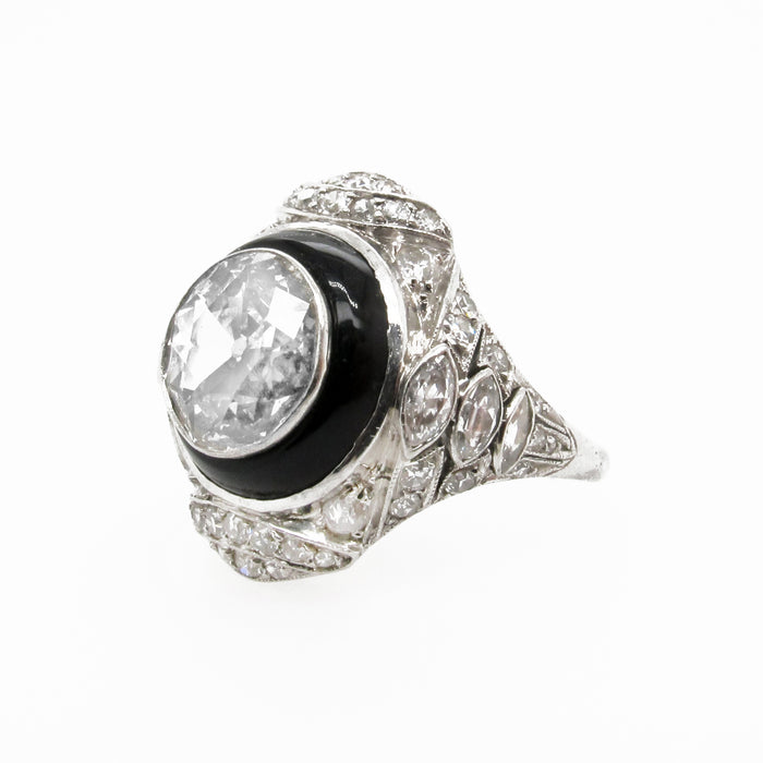 Anello Cartier Art Déco in platino, diamanti e onice