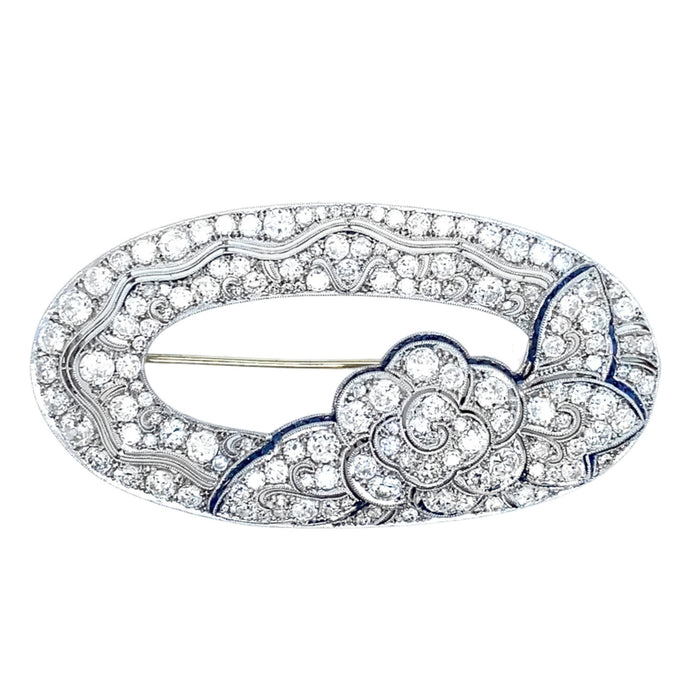 Art Déco platinum diamond and sapphire brooch