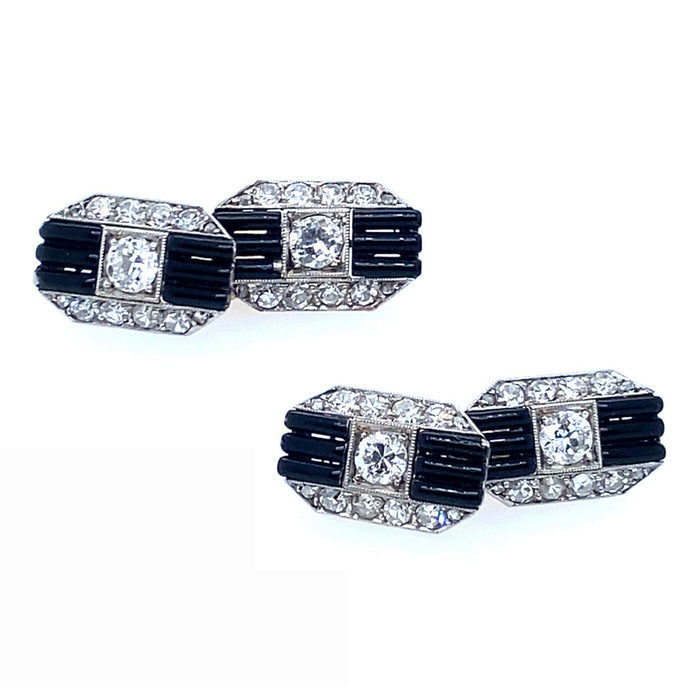Art Déco platinum diamond and enamel cufflinks
