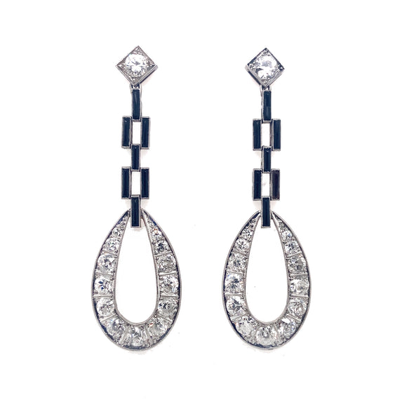 Delicate Art Déco platinum diamond and onyx earrings,. 1925