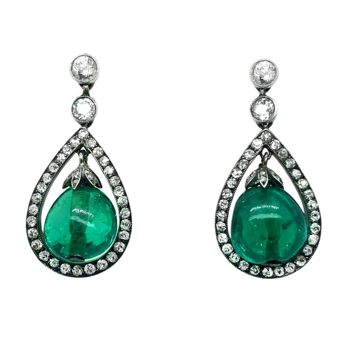 Antique diamond and emerald drop earrings