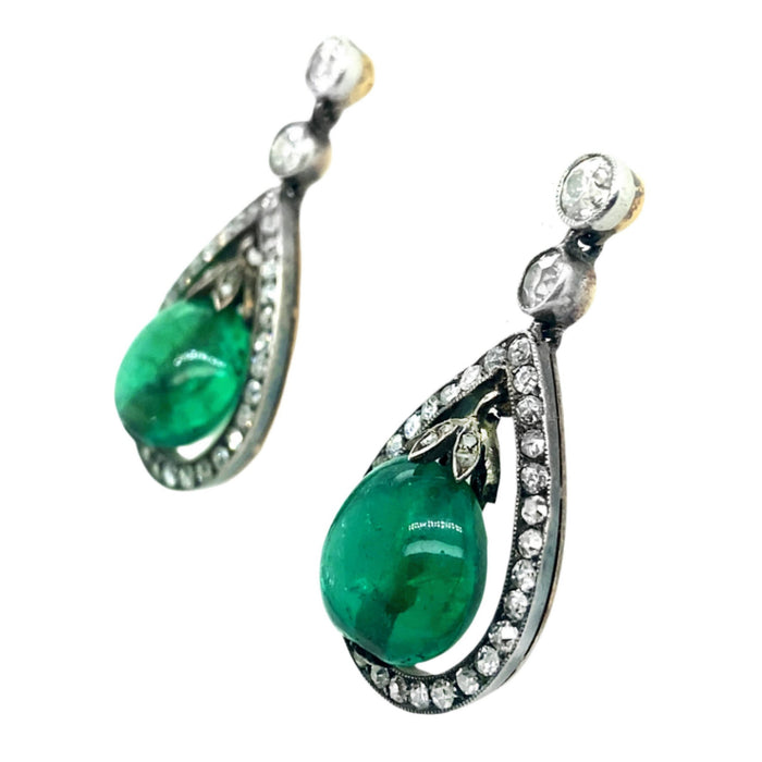 Antique diamond and emerald drop earrings
