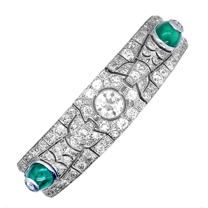 Art Déco platinum diamond and emerald bracelet, 1925
