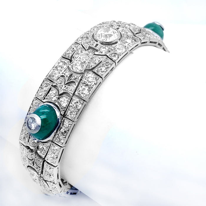 Art Déco platinum diamond and emerald bracelet, 1925