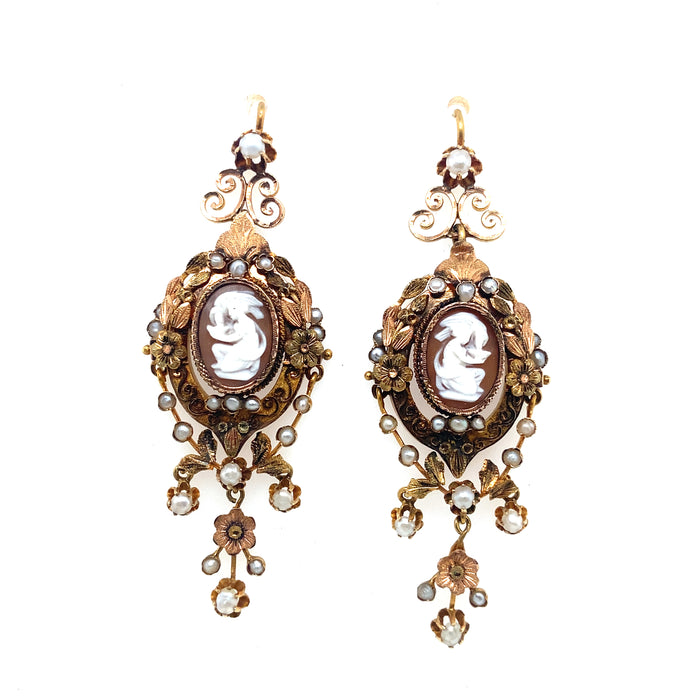 Victorian gold and cameo Demi parure