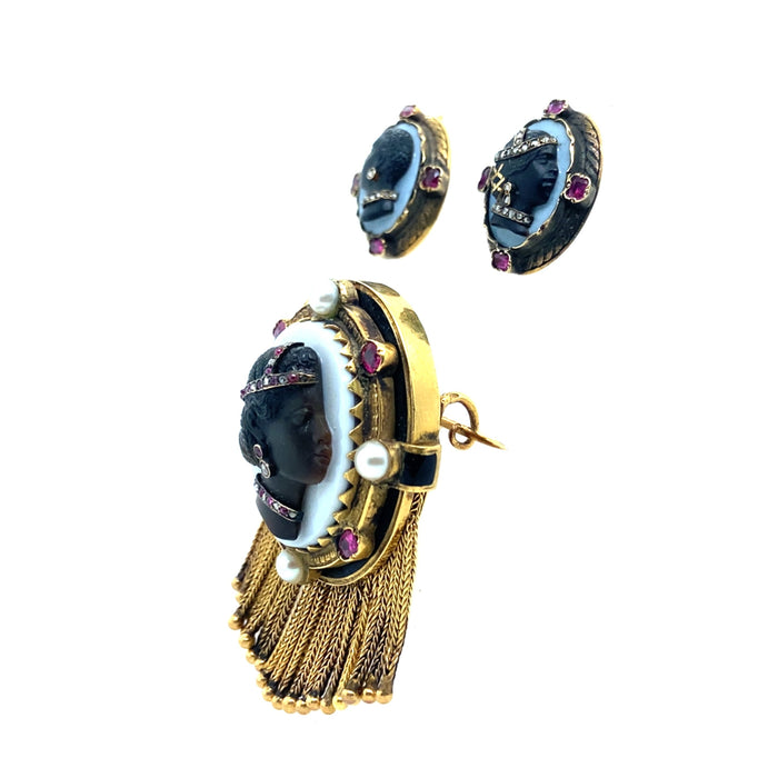 Antique gold jewelled blackamoor Demi Parure