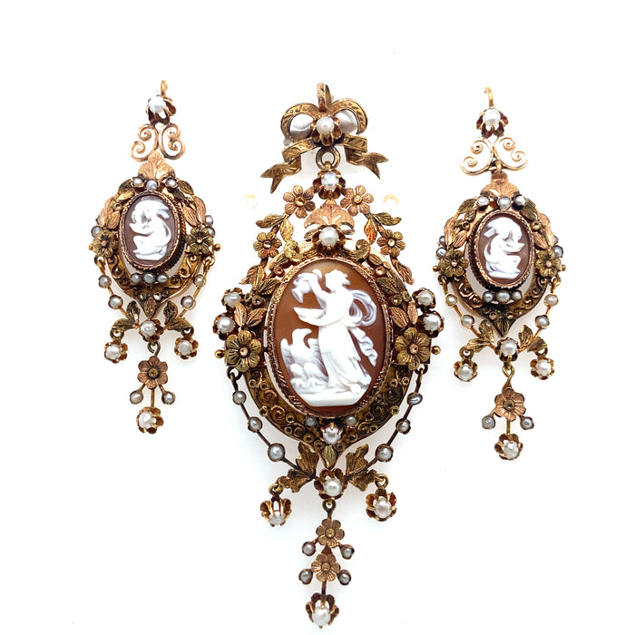 Victorian gold and cameo Demi parure