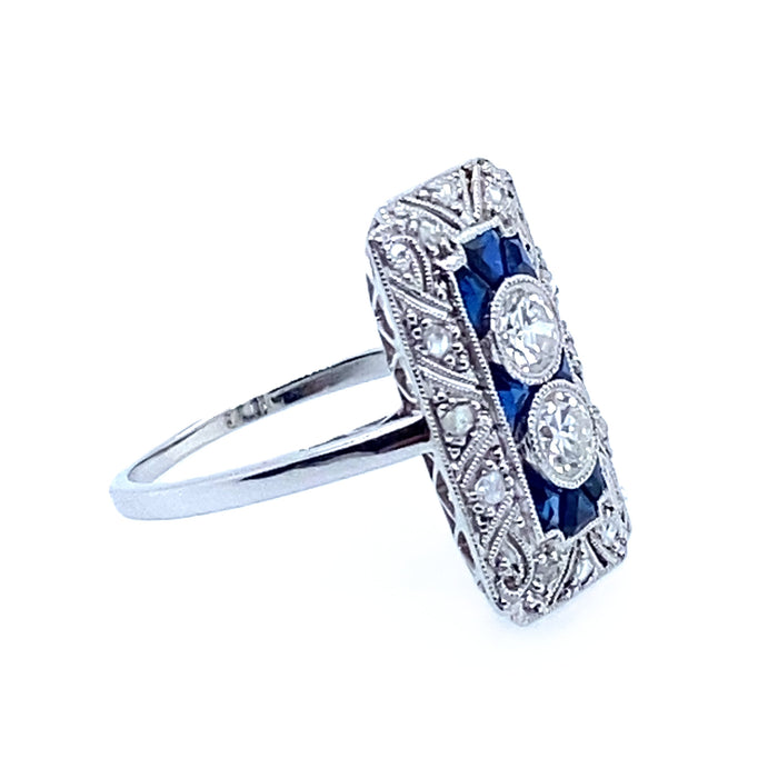 Anello Art Deco in platino diamanti e zaffiri, 1920