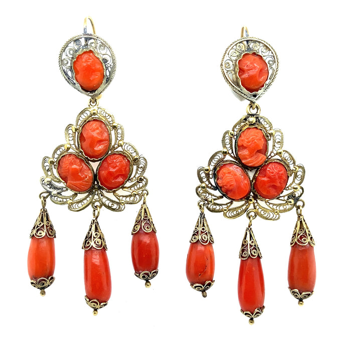 Antique Gold and Coral Girandole earrings