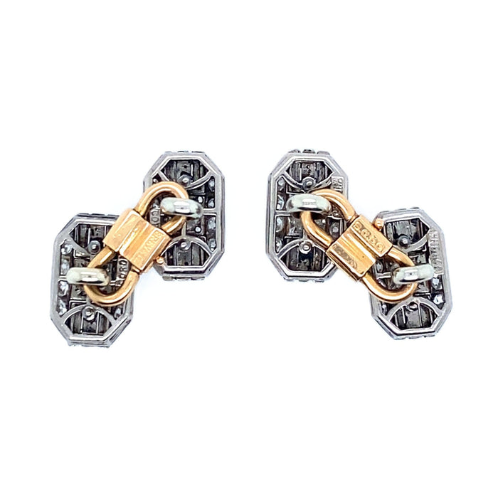 Art Déco platinum diamond and enamel cufflinks