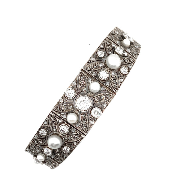 Edwardian diamond and pearl bracelet