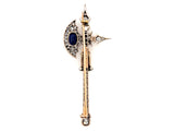 A 1940 yellow gold, silver, diamond and sapphire halberd brooch
