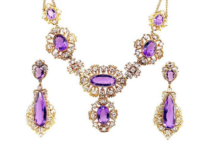 Georgian gold diamond and amethyst Demi Parure