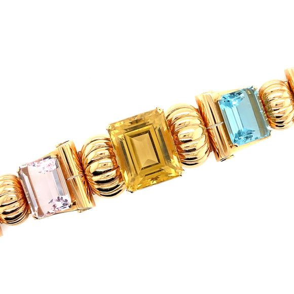 Retro gold, citrine, morganite and aquamarine bracelet, 1940 c.a.
