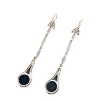 Art Déco platinum diamond and onyx long earrings