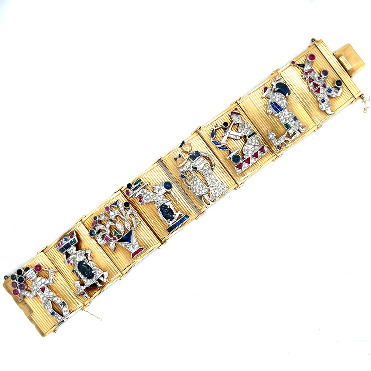 Bracciale Art Déco in oro giallo e platino con pietre preziose