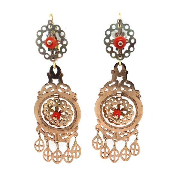 Antique gold and coral earrings
