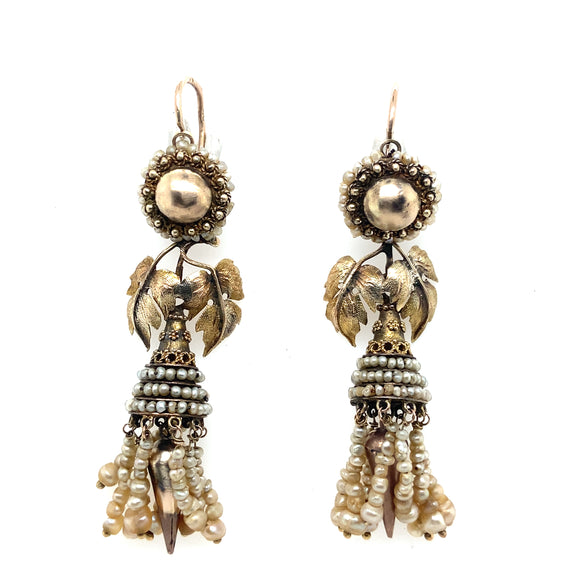 Antique gold and pearl tassel earrings