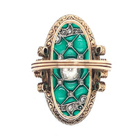 Anello Art Nouveau in oro diamanti e smalto verde, 1900 c.a. 