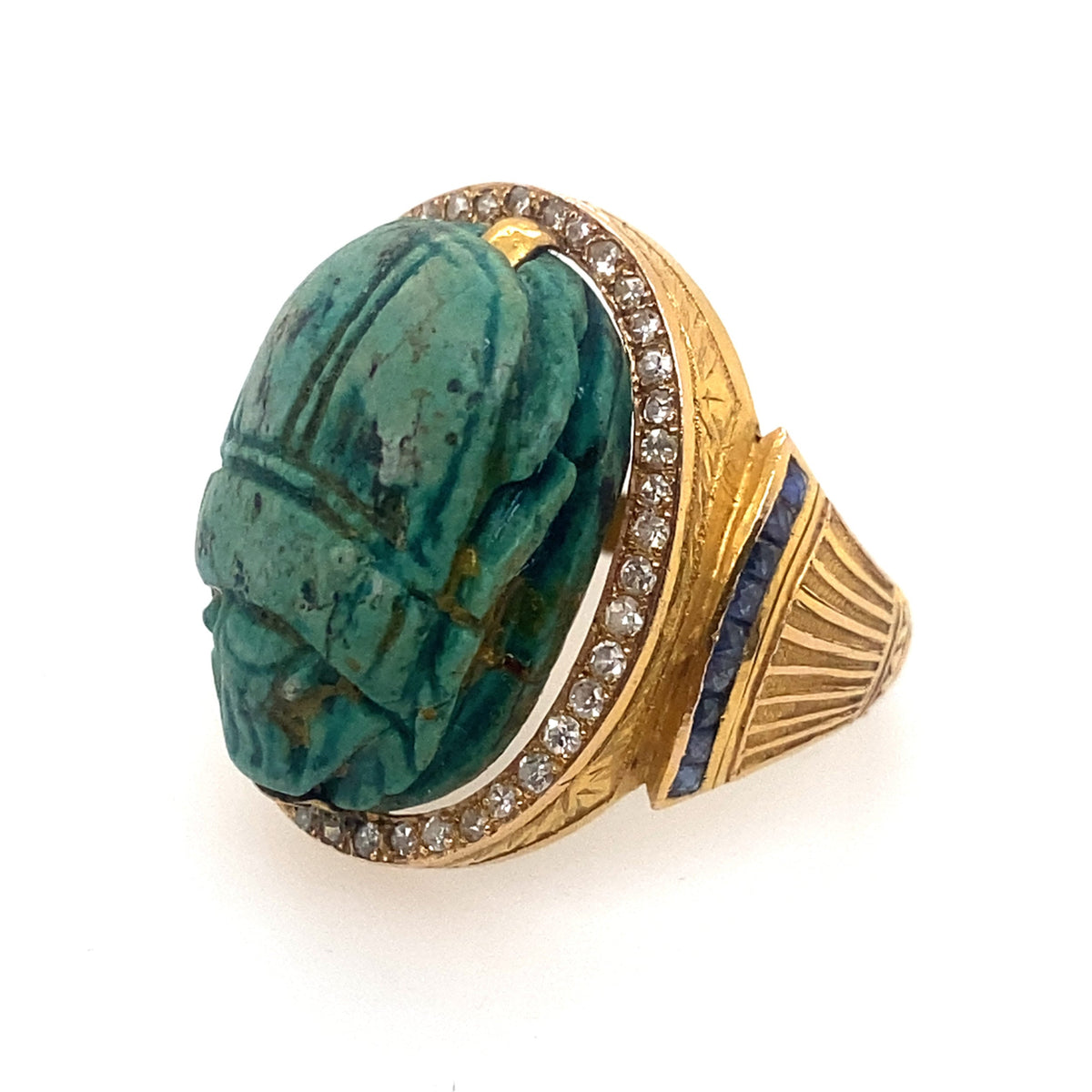 Egyptian Revival scarab gold and diamond ring