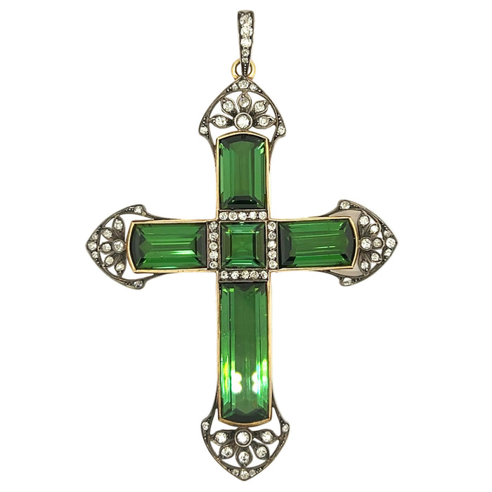 Belle Epoque diamond and tourmaline cross pendant