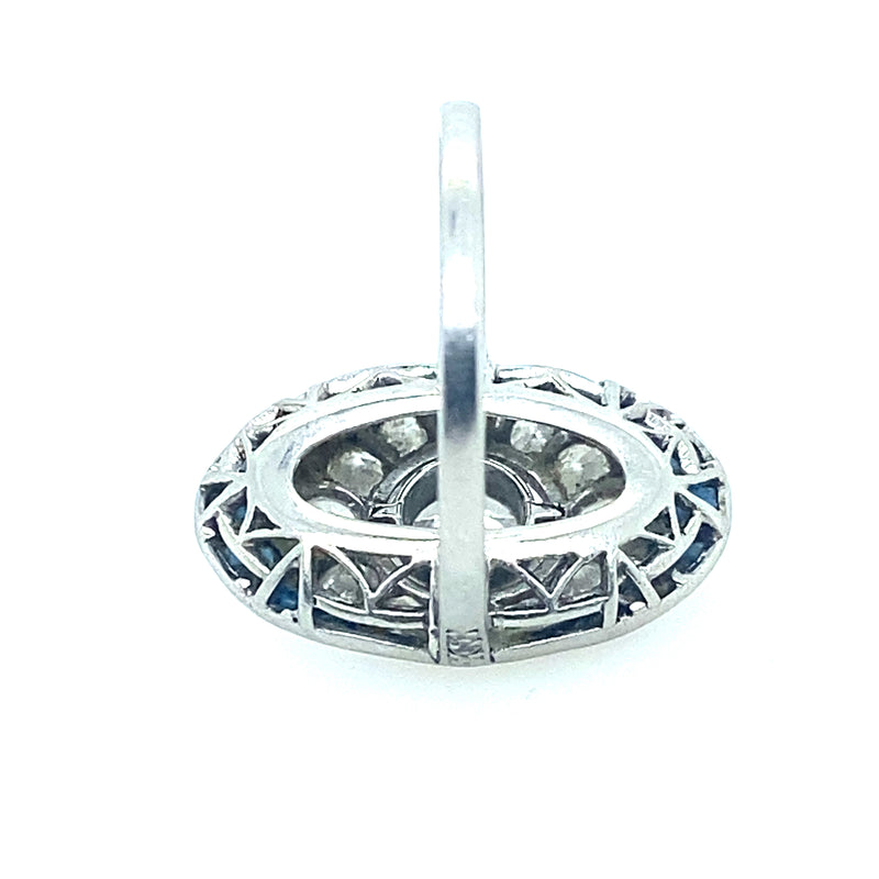 Anello Art Déco in platino con diamanti e zaffiri