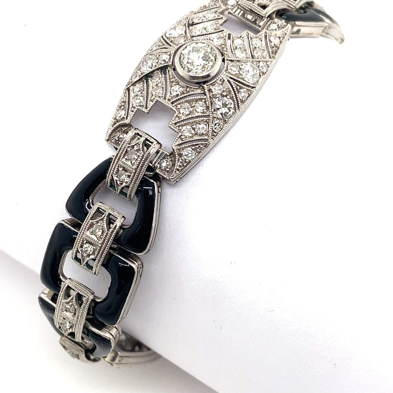 Art Déco platinum and diamond enamel bracelet