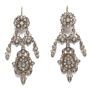 Important antique diamond chandelier earrings, late 19th century