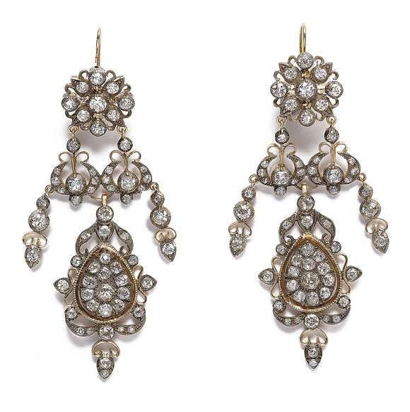 Important antique diamond chandelier earrings, late 19th century