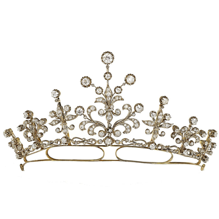 Tiara/collana in oro antico e diamanti taglio antico