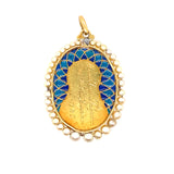 French Virgin Mary plique-a-jour gold and pearl pendant