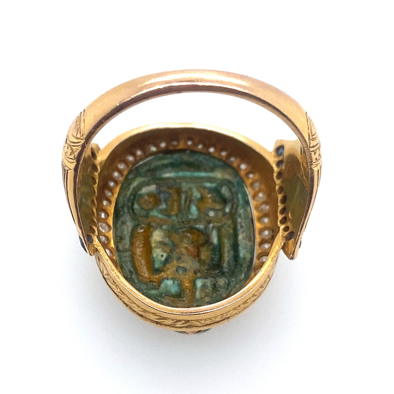 Egyptian Revival scarab gold and diamond ring
