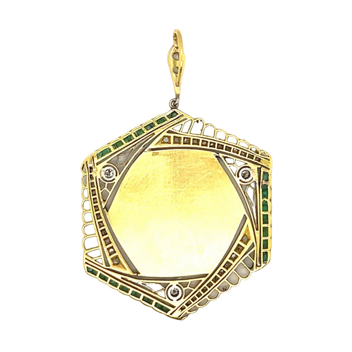 Art Déco platinum diamond and emerald pendant
