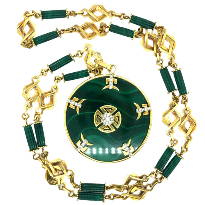 1970 gold and malachite necklace with pendant