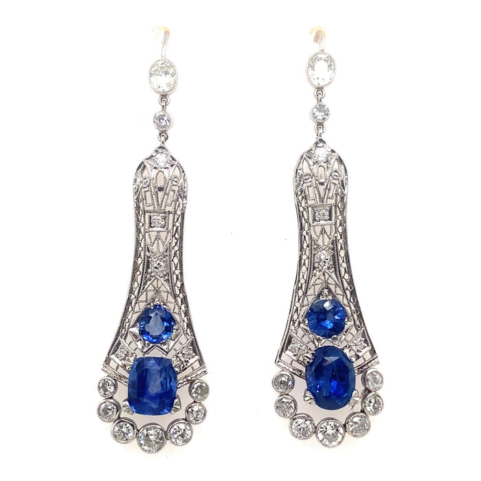 Art Déco platinum diamond and sapphire earrings