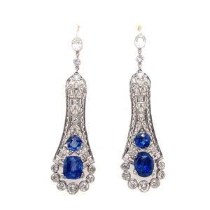 Art Déco platinum diamond and sapphire earrings