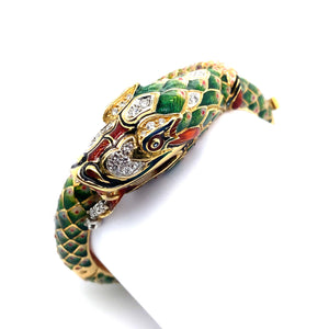 Italian gold diamond enamelled snake bangle bracelet