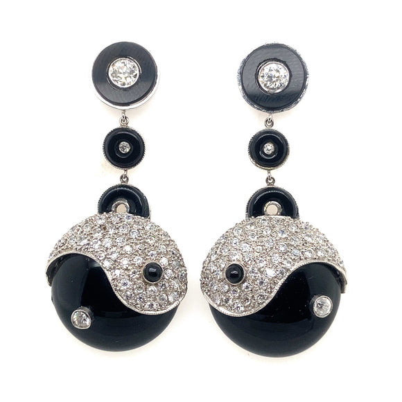 Yin and Yang diamond and onyx earrings