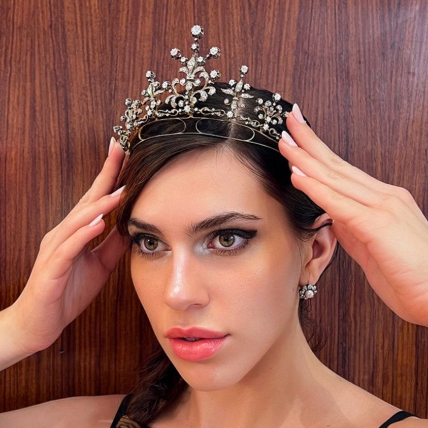 Antique gold and old-cut diamond tiara/necklace