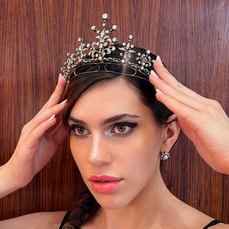 Antique gold and old-cut diamond tiara/necklace