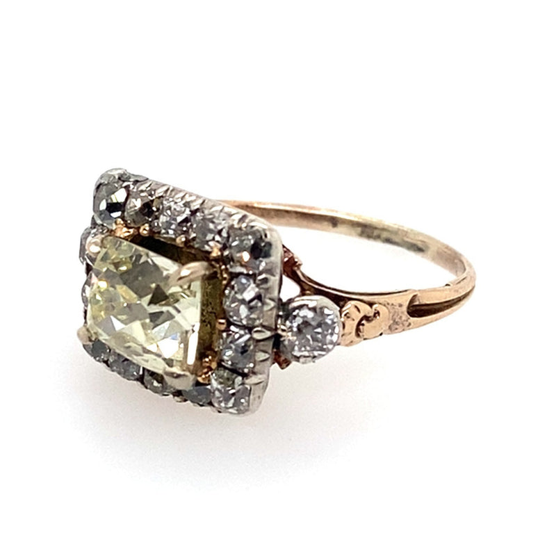 Anello antico in oro giallo e argento con diamanti 