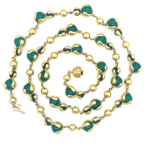 Marina Bulgari chalcedony onyx and gold cardapearl necklace