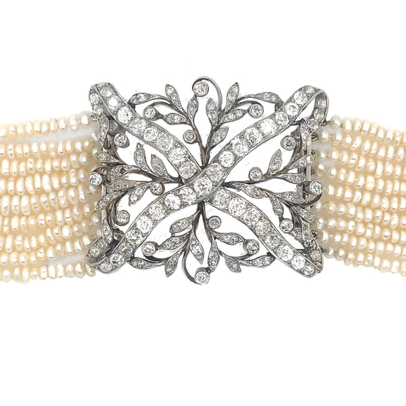 Edwardian diamond and pearl chocker necklace, 1900