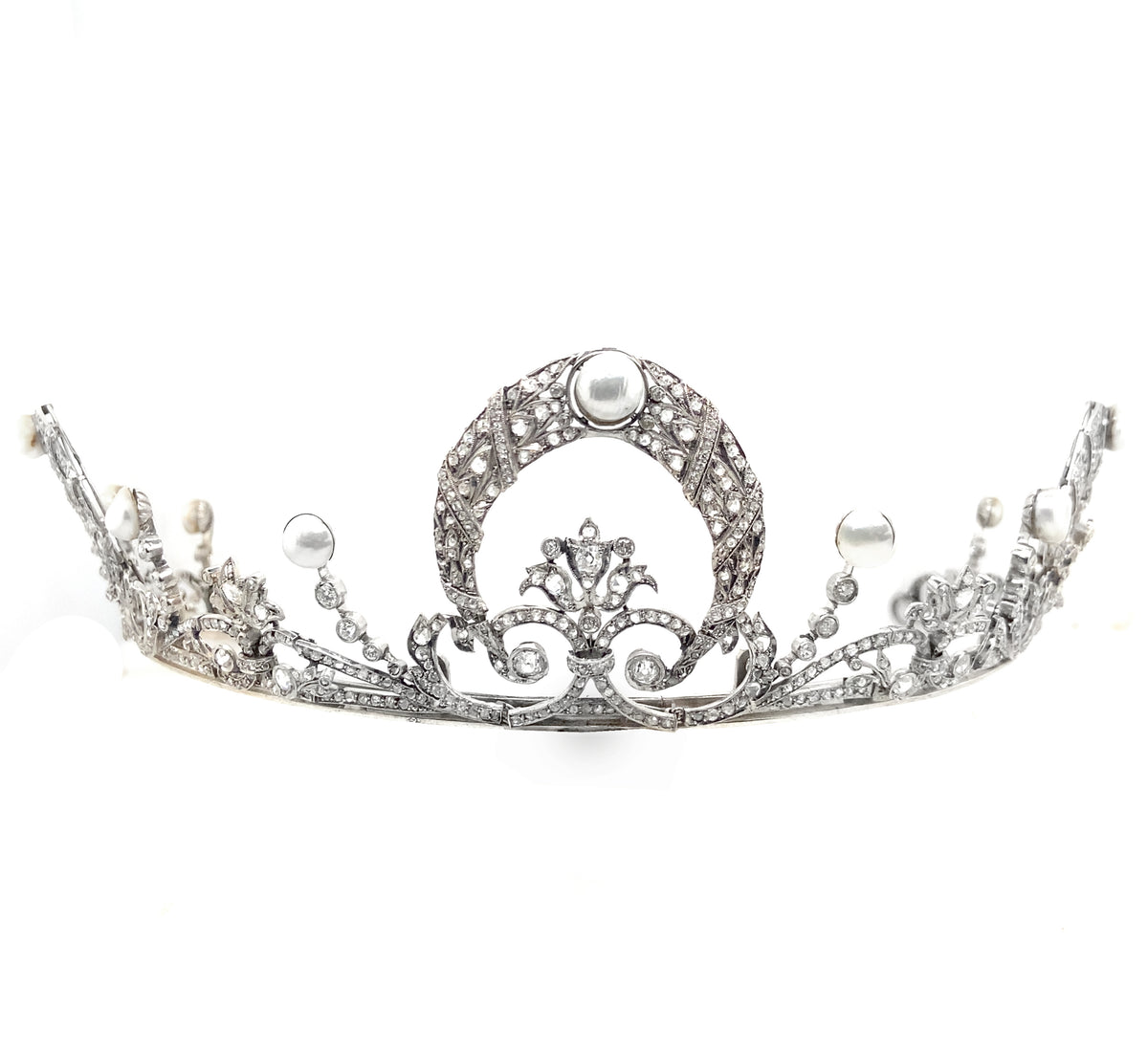 Importante collana-tiara di diamanti e perle, 1915 ca. Edoardiano