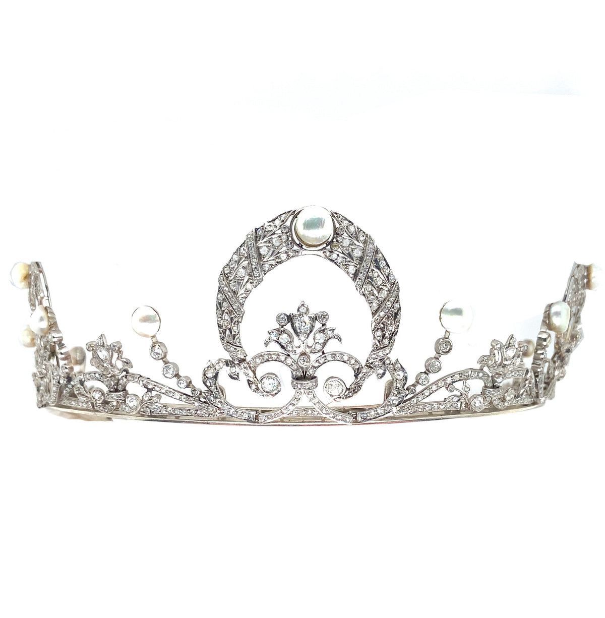 Importante collana-tiara di diamanti e perle, 1915 ca. Edoardiano