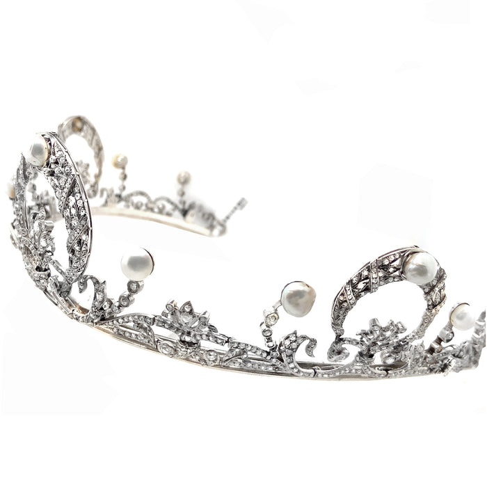 Importante collana-tiara di diamanti e perle, 1915 ca. Edoardiano