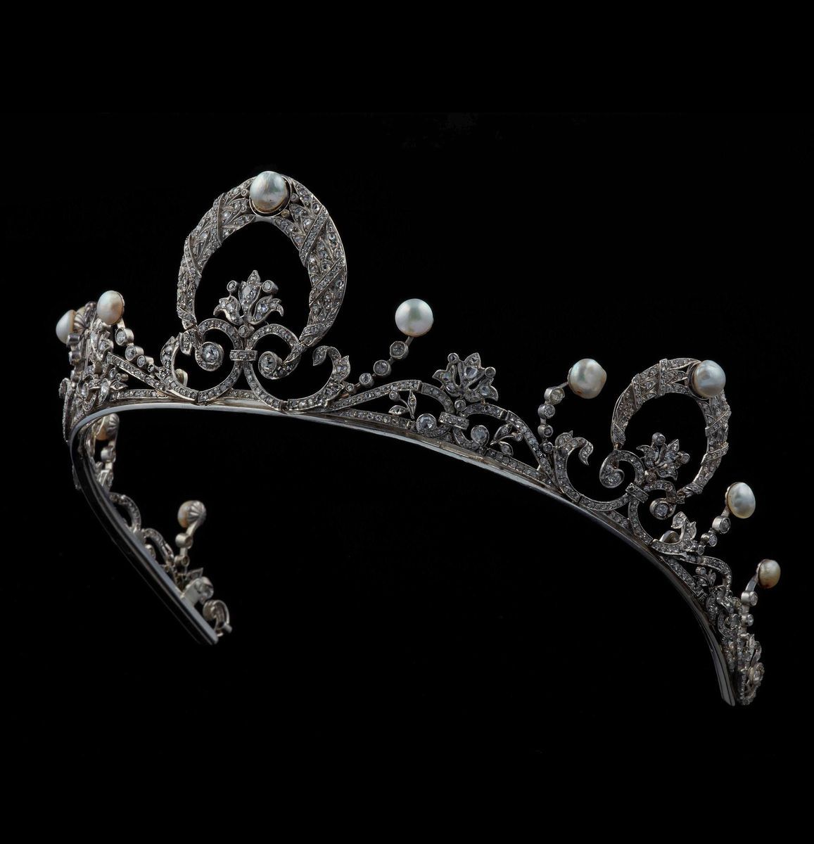 Importante collana-tiara di diamanti e perle, 1915 ca. Edoardiano