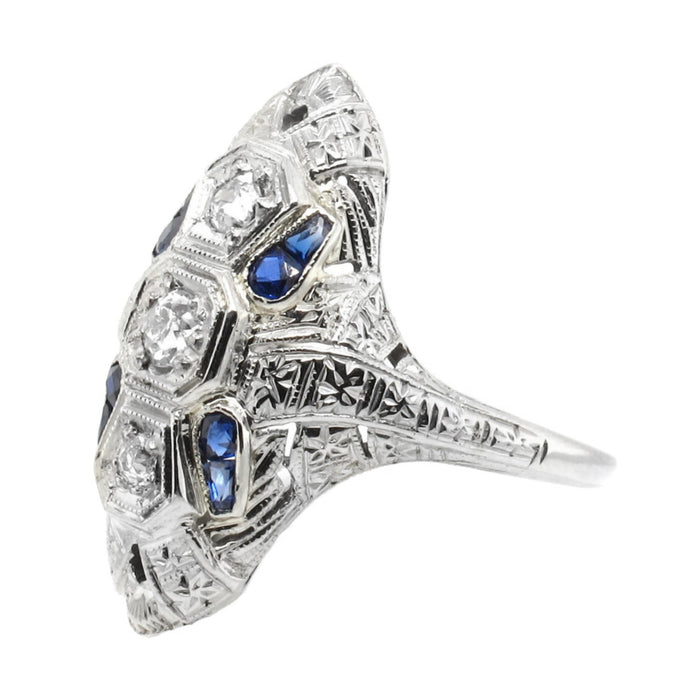 Art Déco platinum diamond and sapphire ring